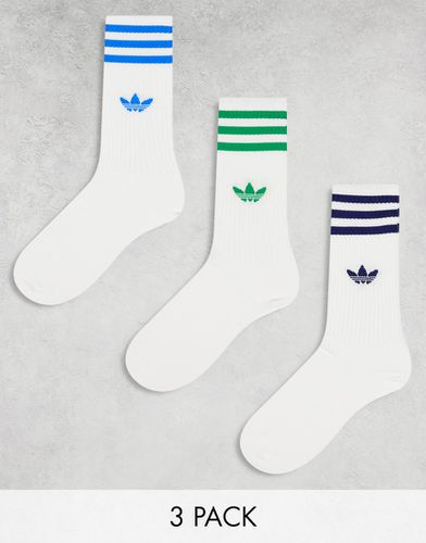 Lot de 3 paires de chaussettes mi-montantes à trois bandes - Blanc et bleu-vert - Adidas Originals - Modalova