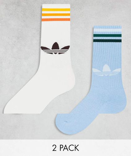 Lot de 2 paires de chaussettes montantes style années 80 - Bleu/blanc cassé - Adidas Originals - Modalova