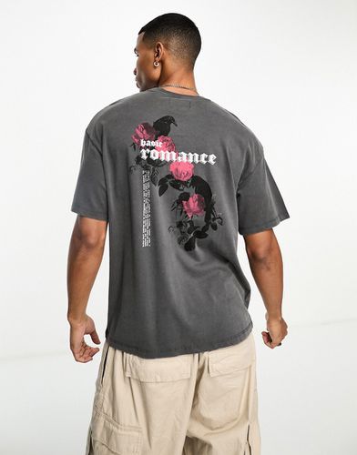T-shirt ultra oversize avec imprimé roses au dos - délavé - Adpt - Modalova