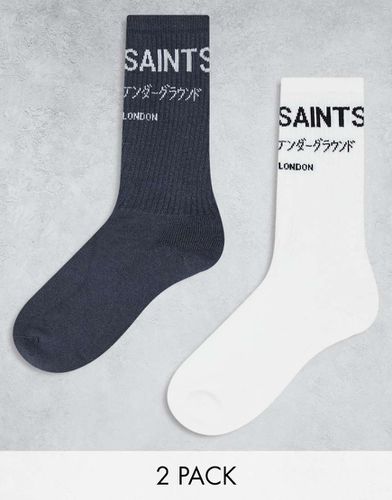 Underground - Lot de 2 paires de chaussettes - Bleu cendré/blanc - Allsaints - Modalova