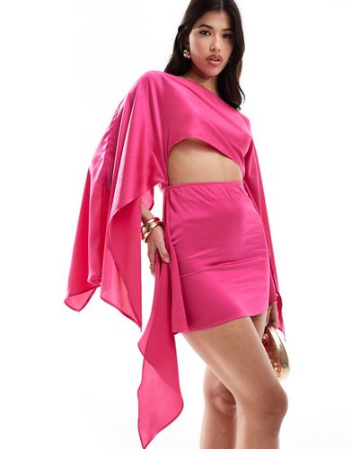 Robe courte nouée sur l'avant en satin avec découpe et manches kimono - Aria Cove - Modalova