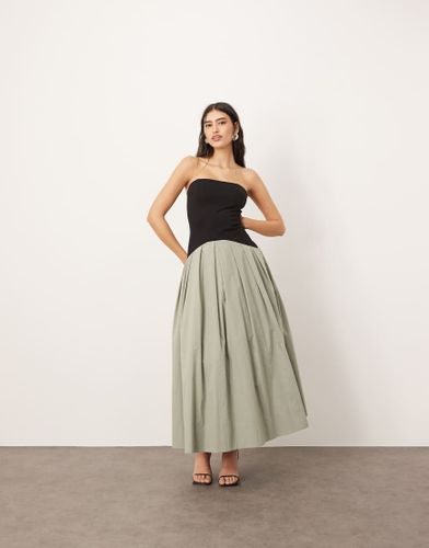 Robe bandeau longue  taille basse et dtail contrastant - Noir et sauge - Arrange - Modalova