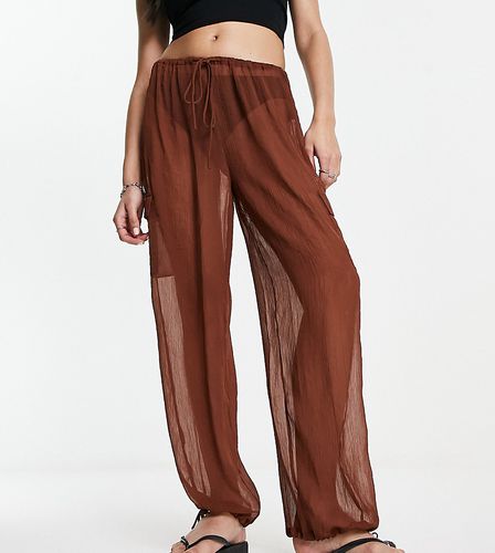 Pantalon froissé transparent avec bordures froncées - Chocolat - Asyou - Modalova