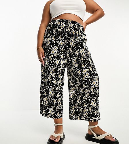 ASOS DESIGN Curve - Jupe-culotte plissée coupe ample à imprimé fleuri - Noir - Asos Curve - Modalova