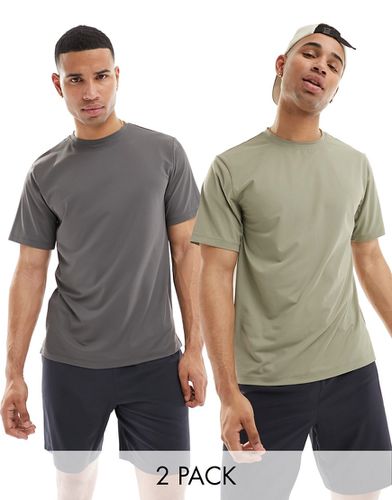 Icon - Lot de 2 t-shirts de sport à séchage rapide - Anthracite et kaki - Asos 4505 - Modalova