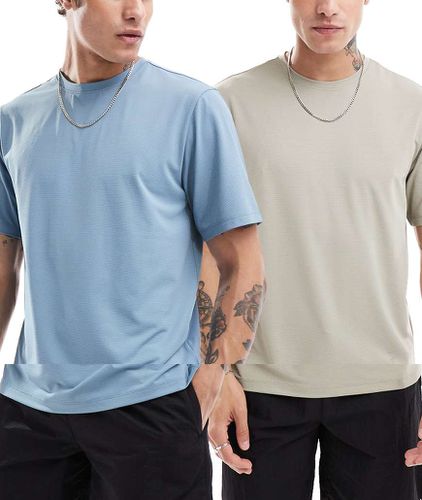 Icon - Lot de 2 t-shirts de sport en tissu à séchage rapide - Taupe et bleu ardoise - Asos 4505 - Modalova