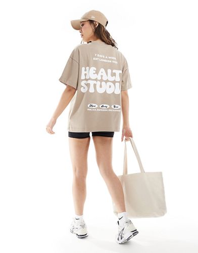 T-shirt oversize épais avec imprimé Health Studio » au dos - Latte - Asos 4505 - Modalova