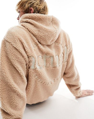 ASOS Actual - Sweat à capuche oversize en imitation peau de mouton brodé sur le devant et au dos - Beige - Asos Design - Modalova