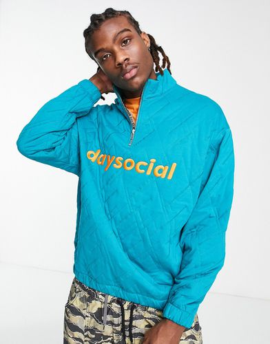 ASOS - Daysocial - Sweat oversize à col zippé avec matelassage géométrique et logo brodé - sarcelle - Asos Design - Modalova