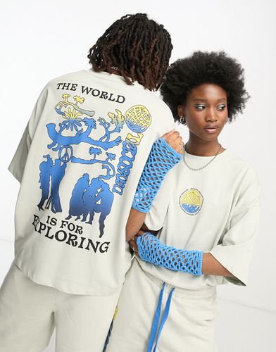 ASOS - Daysocial - T-shirt d'ensemble oversize unisexe en jersey épais avec imprimé Exploring - Bleu - Asos Design - Modalova