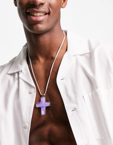 Collier avec cordon et pendentif chunky de croix opale - Taupe - Asos Design - Modalova
