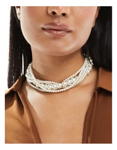 Collier multi-rangs avec perles fantaisie en verre - Asos Design - Modalova