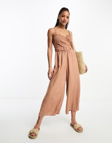 Combinaison ceinturée en lin avec corsage froncé - Rouille - Asos Design - Modalova