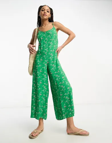 Combinaison jupe-culotte à bretelles et imprimé fleuri - Vert - Asos Design - Modalova