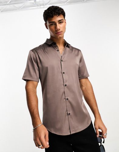 Chemise ajustée à manches retroussées - Gris ardoise - Asos Design - Modalova