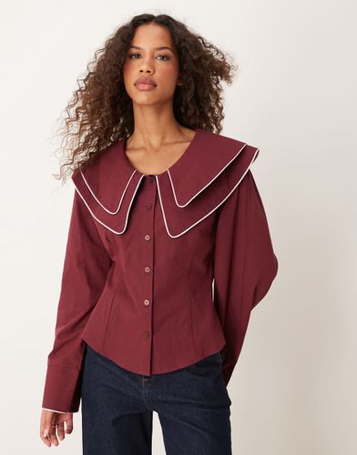 Chemise ajustée avec col double en popeline - Bordeaux - Asos Design - Modalova