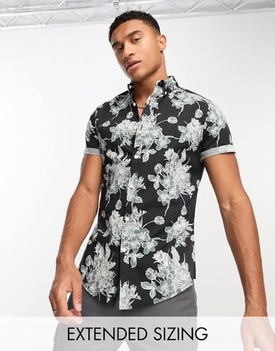 Chemise ajustée stretch à fleurs - et gris - Asos Design - Modalova