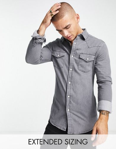 Chemise ajustée style western en denim de coton - Noir délavé - Asos Design - Modalova