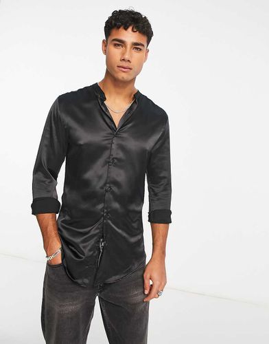 Chemise ajustée satinée à col grand-père - Asos Design - Modalova