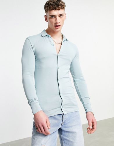 Chemise boutonnée à manches longues en jersey - clair - GREY - Asos Design - Modalova