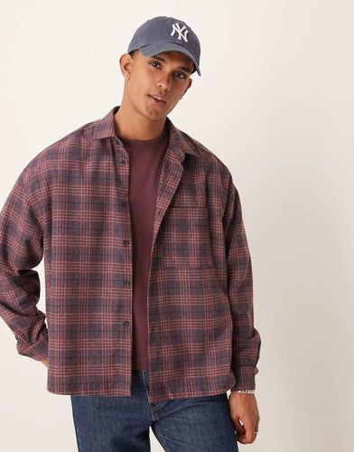 Chemise brossée à carreaux oversize coupe carrée - Bordeaux - Asos Design - Modalova