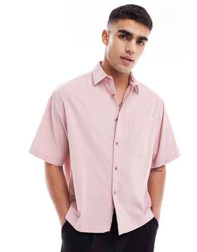 Chemise courte coupe carrée oversize en velours côtelé avec manches courtes - clair - Asos Design - Modalova