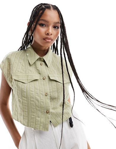 Chemise courte à manches courtes en tissu texturé à rayures - Vert - Asos Design - Modalova