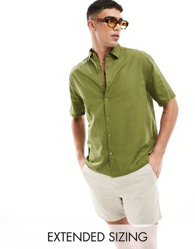 Chemise décontractée en imitation lin à manches courtes - Kaki - Asos Design - Modalova