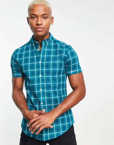 Chemise en sergé slim à carreaux - Bleu sarcelle - Asos Design - Modalova