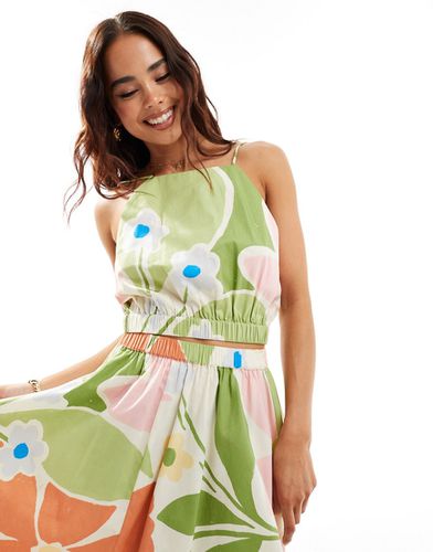Crop top dos nu en coton d'ensemble à imprimé fleurs abstraites de couleurs vives - Asos Design - Modalova