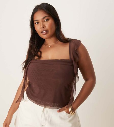 ASOS DESIGN Curve - Caraco fluide en tulle avec fronces - Chocolat - Asos Curve - Modalova