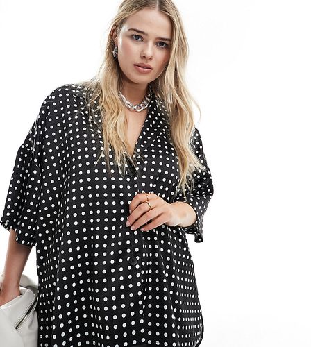 ASOS DESIGN Curve - Chemise d'ensemble à pois en satin avec col à revers - Noir et blanc - Asos Curve - Modalova