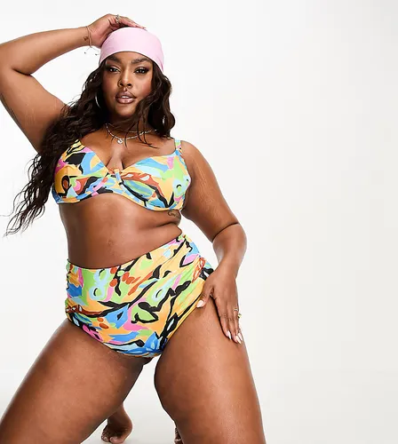 ASOS DESIGN Curve - Bas de bikini taille haute à imprimé abstrait - Asos Curve - Modalova