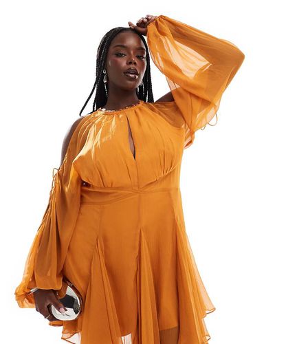 ASOS DESIGN Curve - Exclusivité - Robe courte fendue devant avec empiècement - Orange brûlé - Asos Curve - Modalova