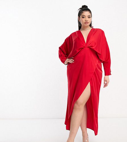 ASOS DESIGN Curve - Exclusivité - Robe longueur mollet en satin à manches chauve-souris et fente - Asos Curve - Modalova