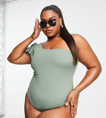 ASOS DESIGN Curve - Maillot 1 pièce asymétrique à manche évasée - Kaki - Asos Curve - Modalova