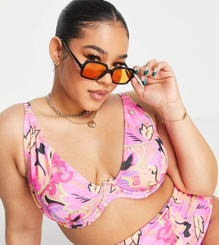 ASOS DESIGN Curve - Mix and Match - Haut de bikini asymétrique à armatures et fleurs de couleur vive - Asos Curve - Modalova