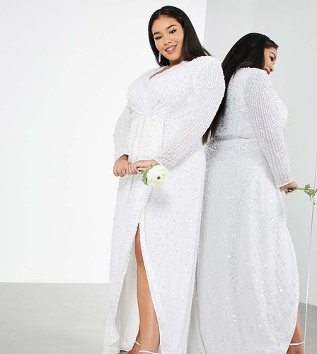 ASOS DESIGN Curve - Nola - Robe de mariée cache-caur plissée à décolleté plongeant avec sequins - Asos Curve - Modalova