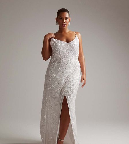 ASOS DESIGN Curve - Nia - Robe de mariée longue et ornementée avec bretelles fines et détail drapé sur le côté - Asos Curve - Modalova