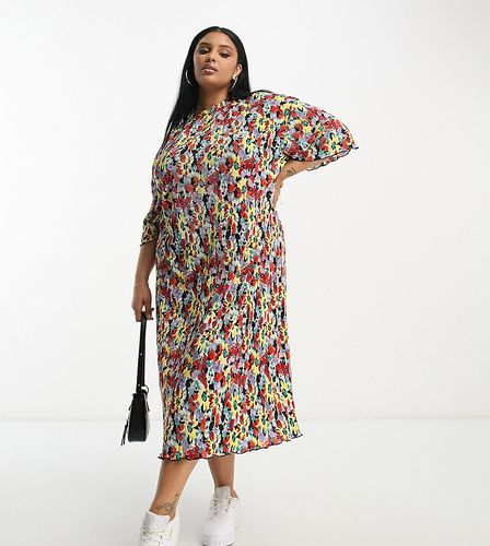 ASOS DESIGN Curve - Robe t-shirt mi-longue plissée - Noir et violet fleuri - Asos Curve - Modalova