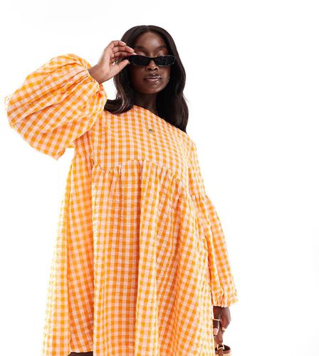 ASOS DESIGN Curve - Robe babydoll courte en tissu texturé - Vichy orange/rose - Asos Curve - Modalova