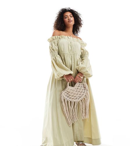 ASOS DESIGN Curve - Robe babydoll mi-longue en popeline de coton avec fronces - Olive - Asos Curve - Modalova