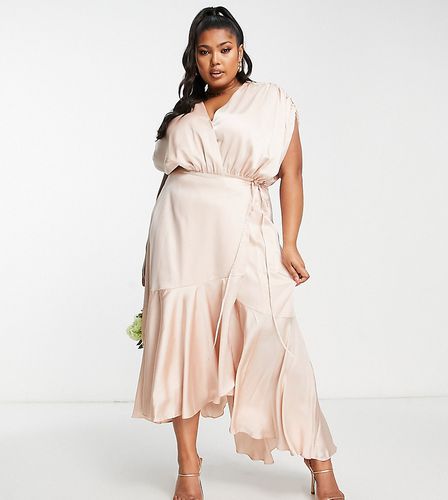 ASOS DESIGN Curve - Robe cache-caur mi-longue satinée à fronces - blush - Asos Curve - Modalova