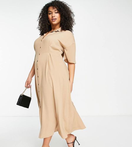 ASOS DESIGN Curve - Robe chemise mi-longue avec fermeture boutonnée - Beige - Asos Curve - Modalova