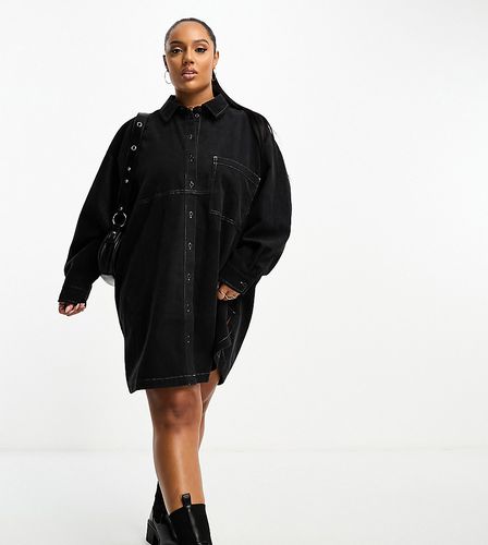 Curve - Robe chemise oversize en velours côtelé - Anthracite - Asos Design - Modalova