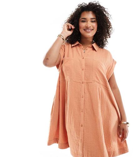 ASOS DESIGN Curve - Robe chemise sans manches coupe babydoll en tissu double épaisseur - Rouille - Asos Curve - Modalova