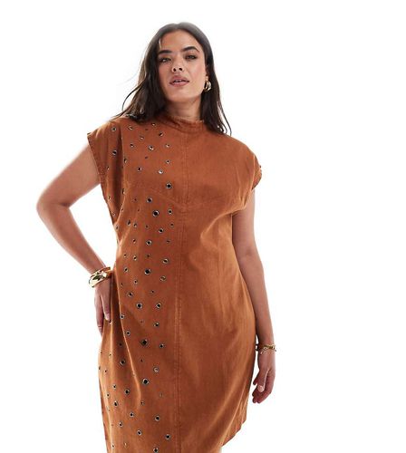 ASOS DESIGN Curve - Robe courte en sergé avec aillets - Fauve délavé - Asos Curve - Modalova