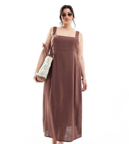 ASOS DESIGN Curve - Robe d'été mi-longue à encolure carrée avec liens dans le dos - Chocolat - Asos Curve - Modalova