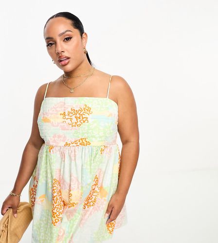 ASOS DESIGN Curve - Robe d'été babydoll courte en coton avec plis sur le buste et motif à fleurs - Asos Curve - Modalova