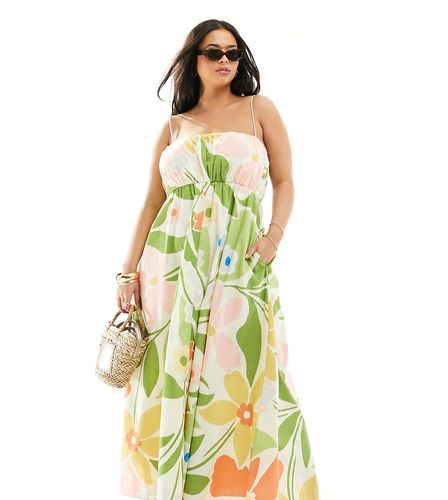 ASOS DESIGN Curve - Robe d'été longue avec buste froncée et bretelles réglables - Imprimé fleurs abstrait coloré - Asos Curve - Modalova